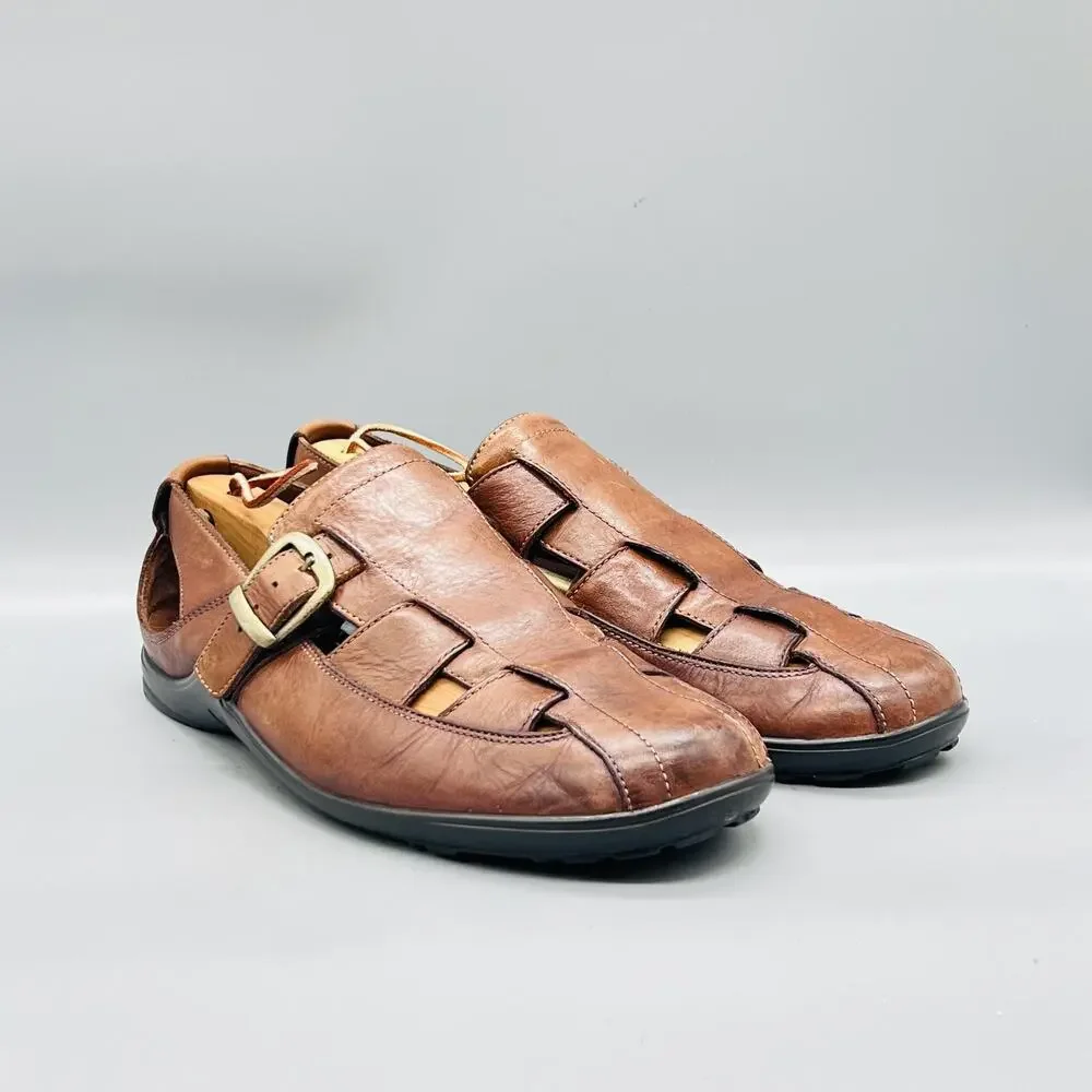 Bass Sandals Mens 11.5 Brown Leather Closed Toe Fisherman Buckle Vintage